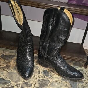 Dan Post Black Ostrich Textured Western Boots